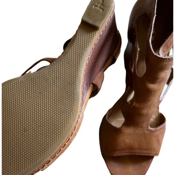 Trask hats leather wedge tan brown open toe - Picture 4 of 5